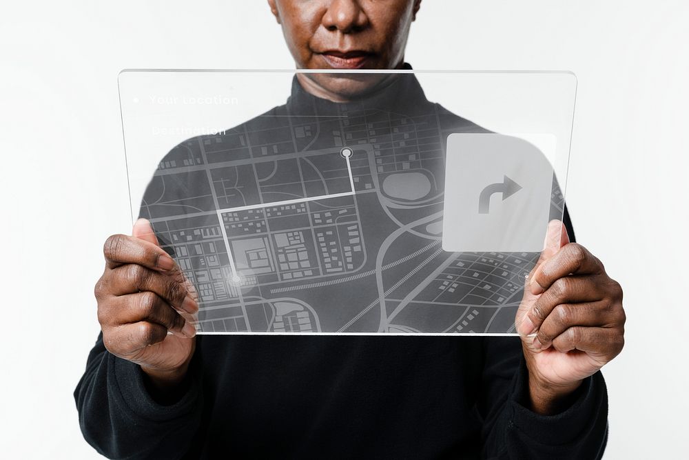 Engineer using transparent tablet mockup psd manufacturing technology