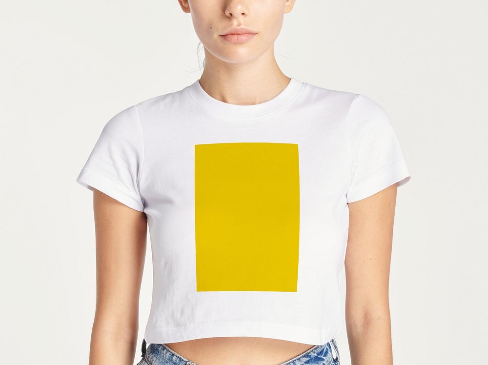 Women in a white yellow crop top mockup 
