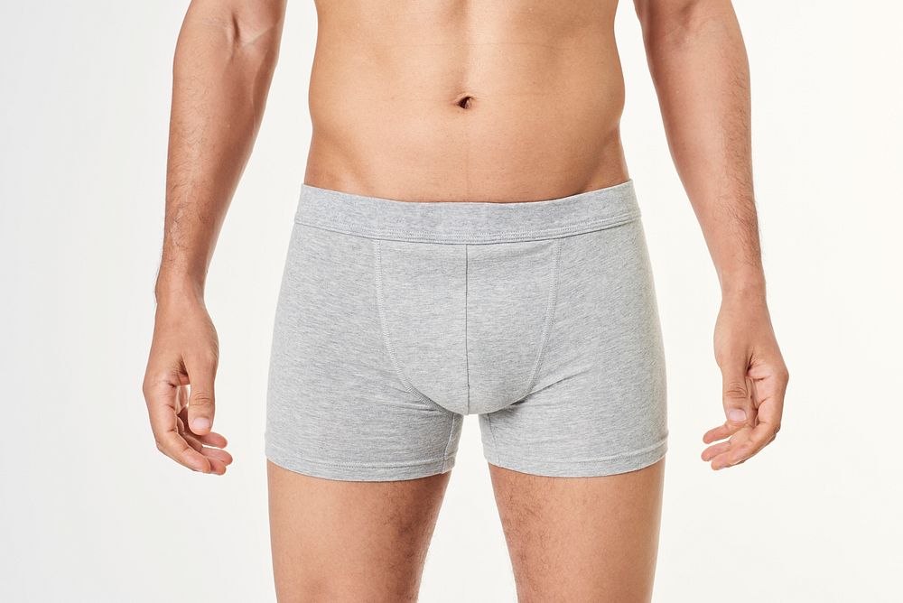 Man wearing gray boxers 