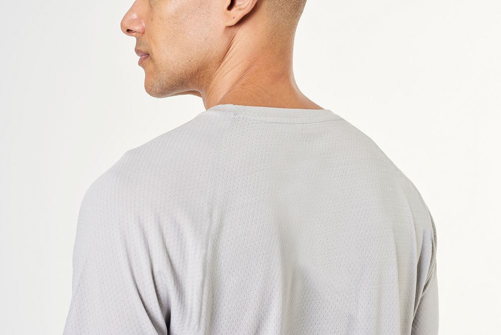Man in a white cotton t-shirt rear view 
