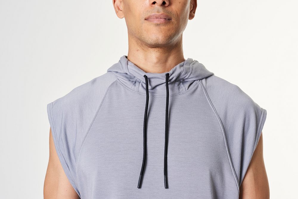 Men's gray sleeveless hoodie mockup