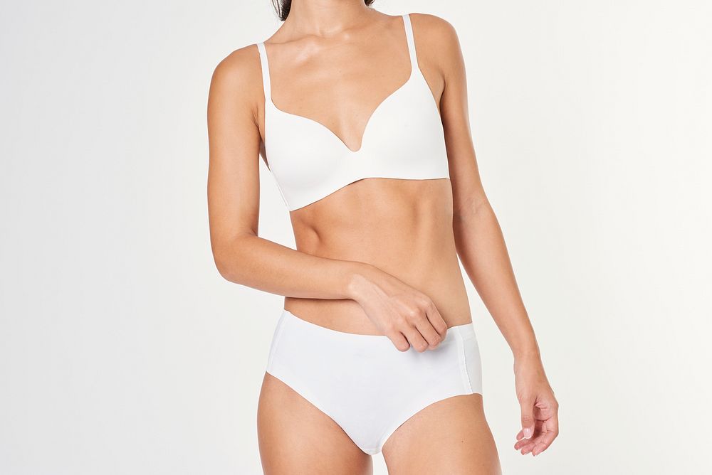 Woman in a white wireless bra and an underwear mockups