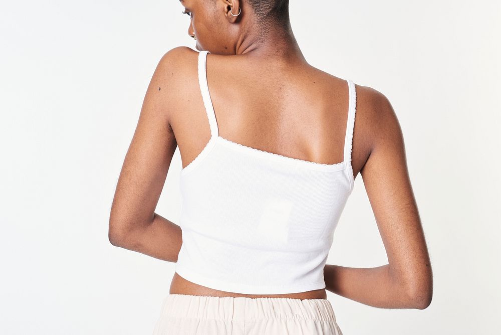 Black woman in a white singlet top mockup