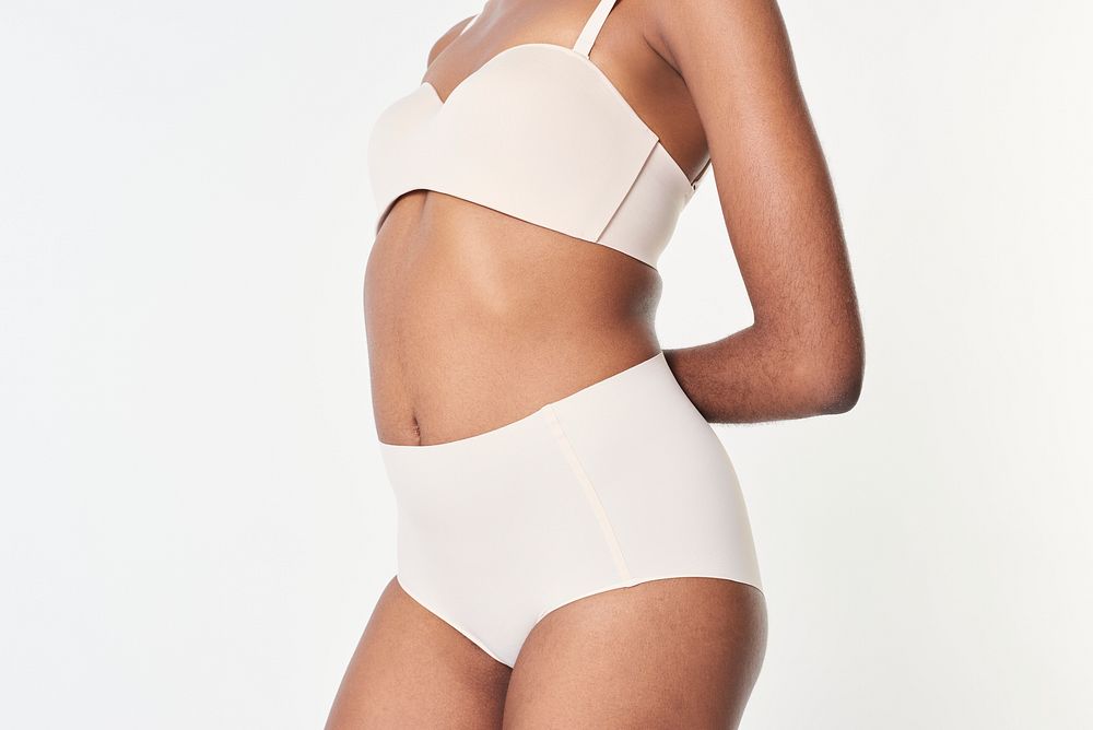 Women's beige underwear mockup set