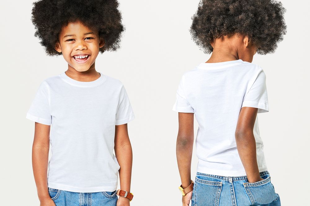 Boy's white t-shirt and jeans mockup psd on boy model