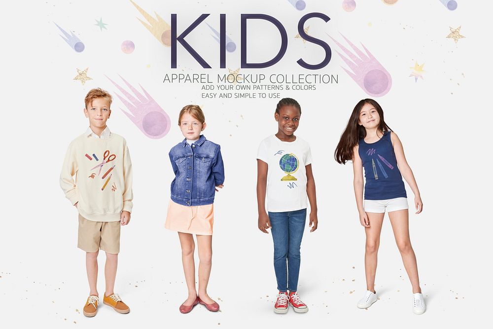 Kid's casual outfits psd mockup full body