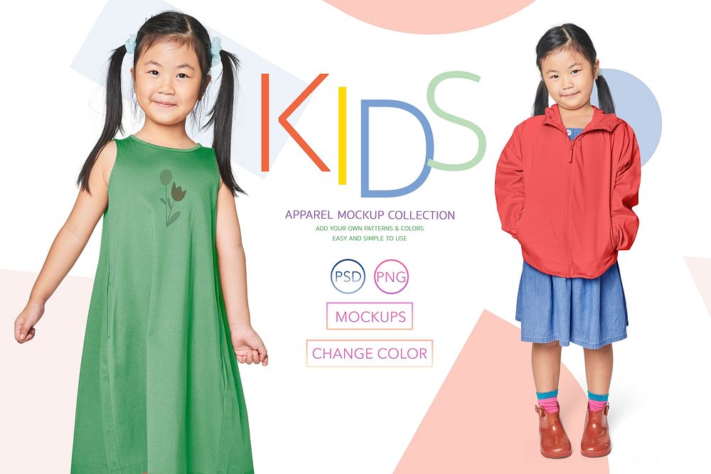 Kid's apparel mockup collection psd banner