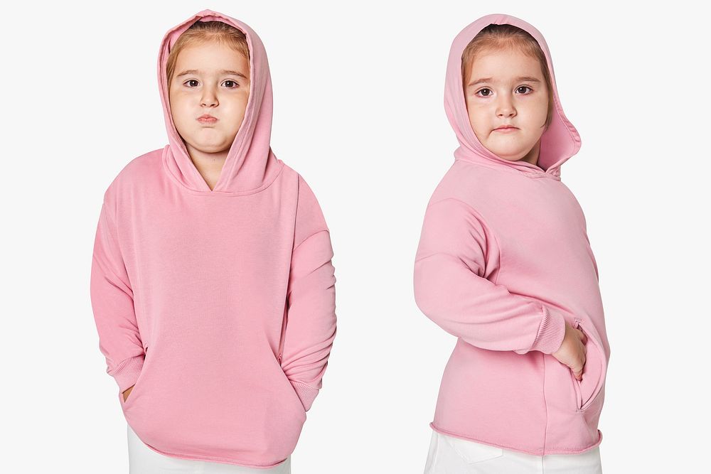 Psd girl in a pink hoodie mockup