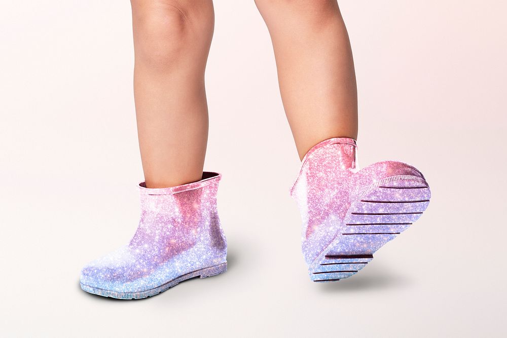 Girl with glitter rubber boots mockup psd studio shot