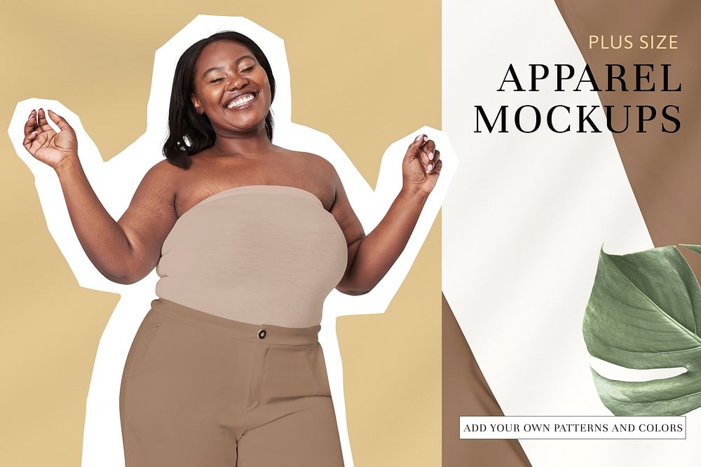 Brown strapless top psd plus size apparel mockup ad template