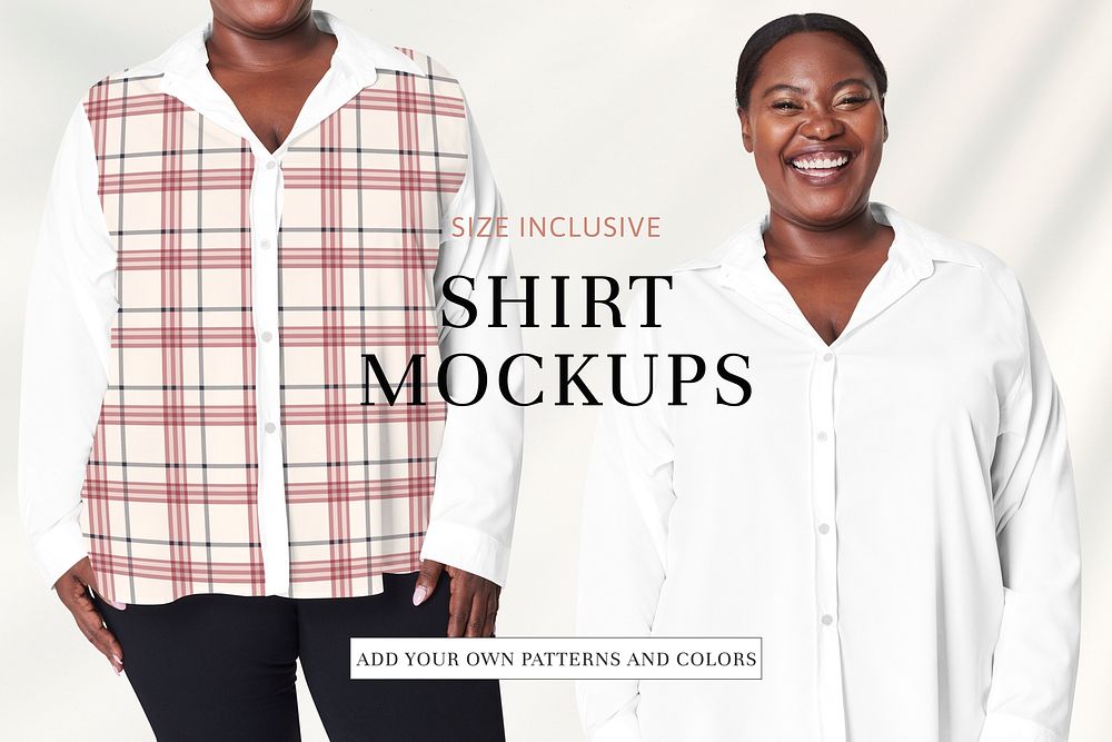 Plus size woman model white shirt apparel template psd mockup