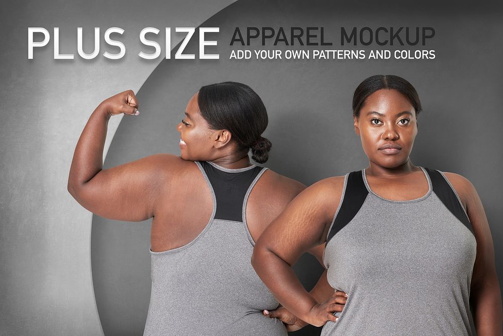 Body positivity curvy woman sportswear plus size apparel women's fashion psd mockup