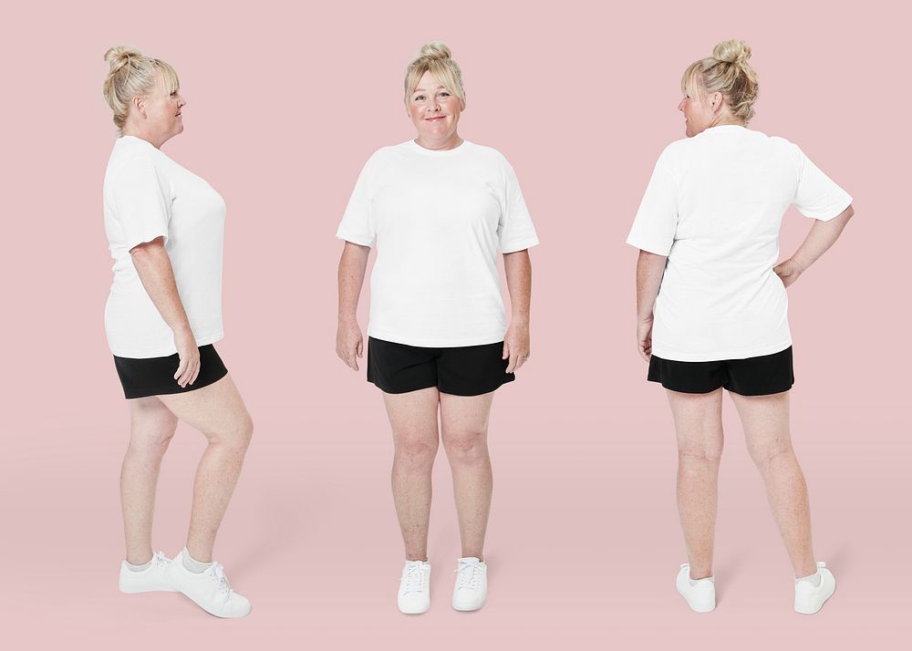 Plus size apparel white tee psd full body mockup