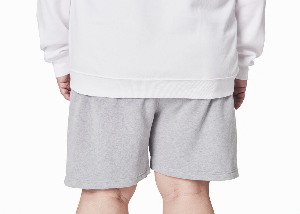 Plus size white jumper gray pants apparel body positivity shoot