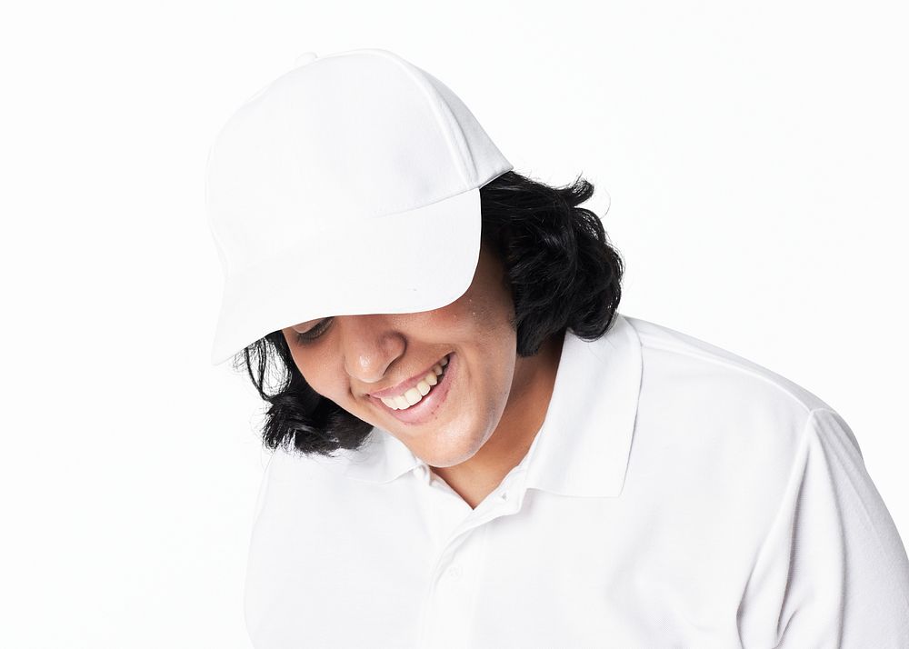 Women's plus size fashion white cap apparel mockup
