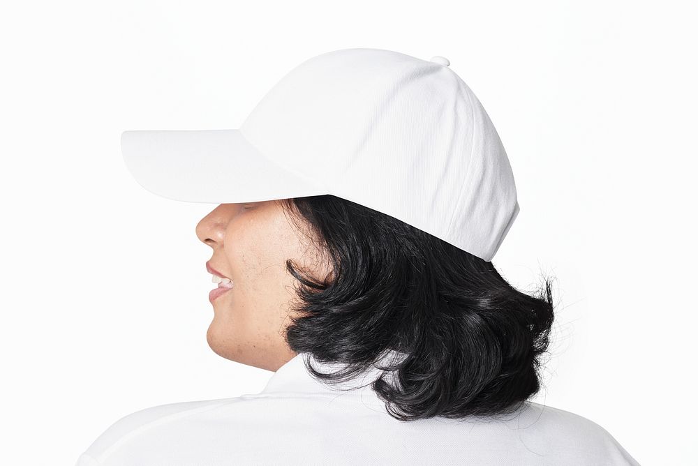 Plus size apparel white cap mockup model back facing