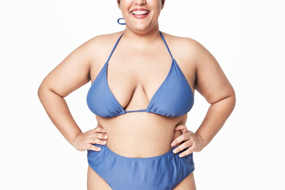 Blue bikini psd plus size apparel mockup body positivity shoot