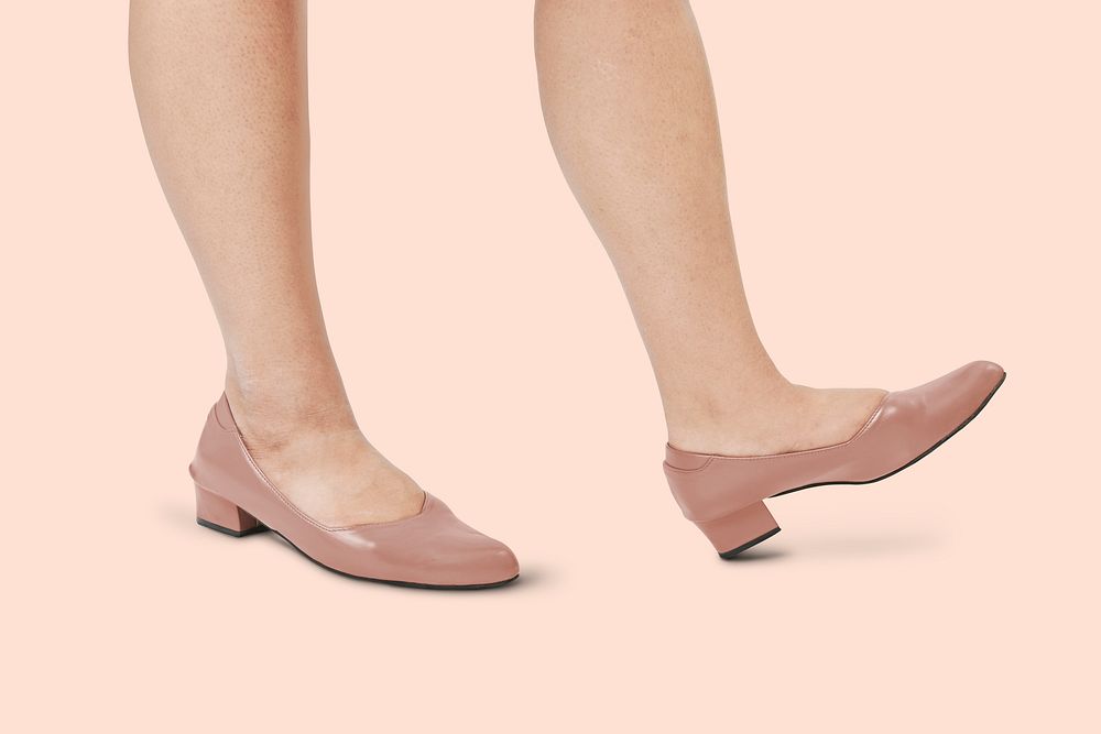 Women's psd nude pink leather flat shoes mockup fashion
