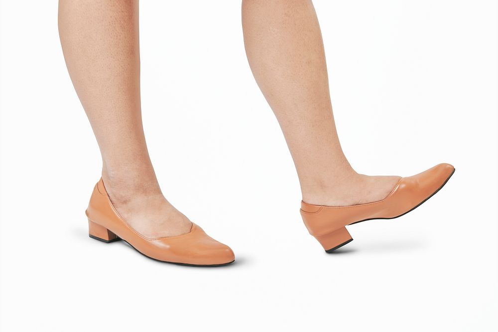 Women's orange flat leather shoes mockup fashion shoot in studio