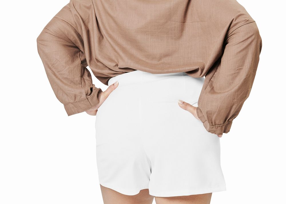 Size inclusive psd women's fashion white shorts mockup facing back