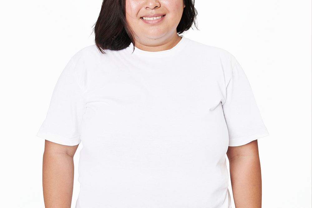 Women's white t-shirt mockup fashion shoot in studio