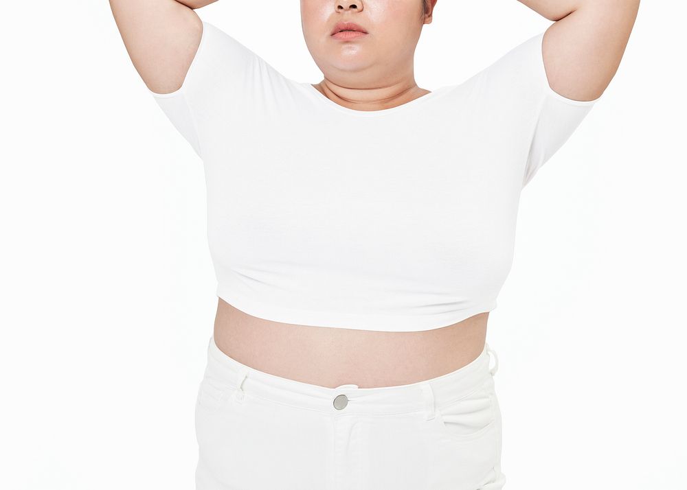 Size inclusive psd white crop top apparel mockup women's fashion