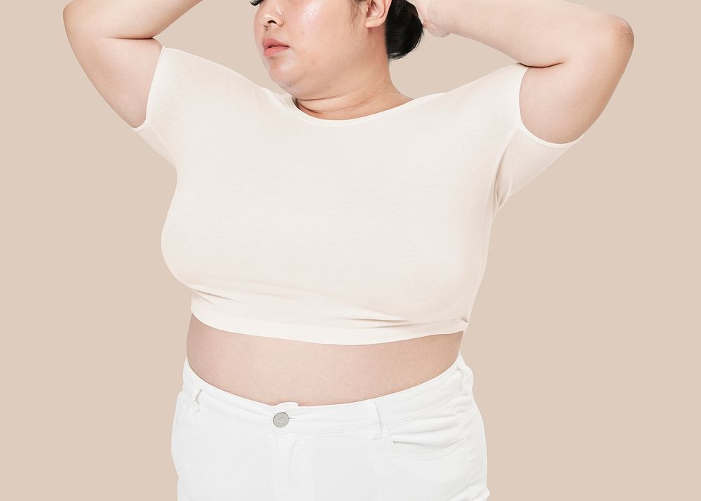 Size inclusive psd cream crop top apparel mockup women's fashion
