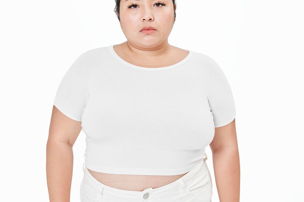 Size inclusive women's fashion white crop top mockup