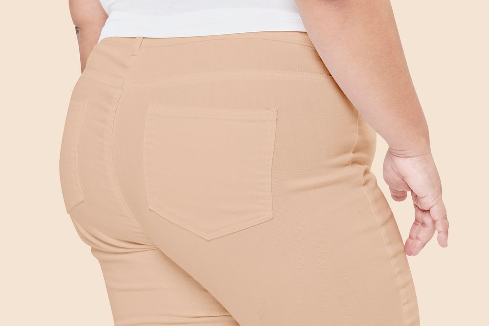 Women's psd beige pants pocket closeup plus size apparel mockup