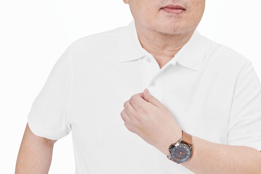 White polo shirt psd buttoning up fashion mockup plus size