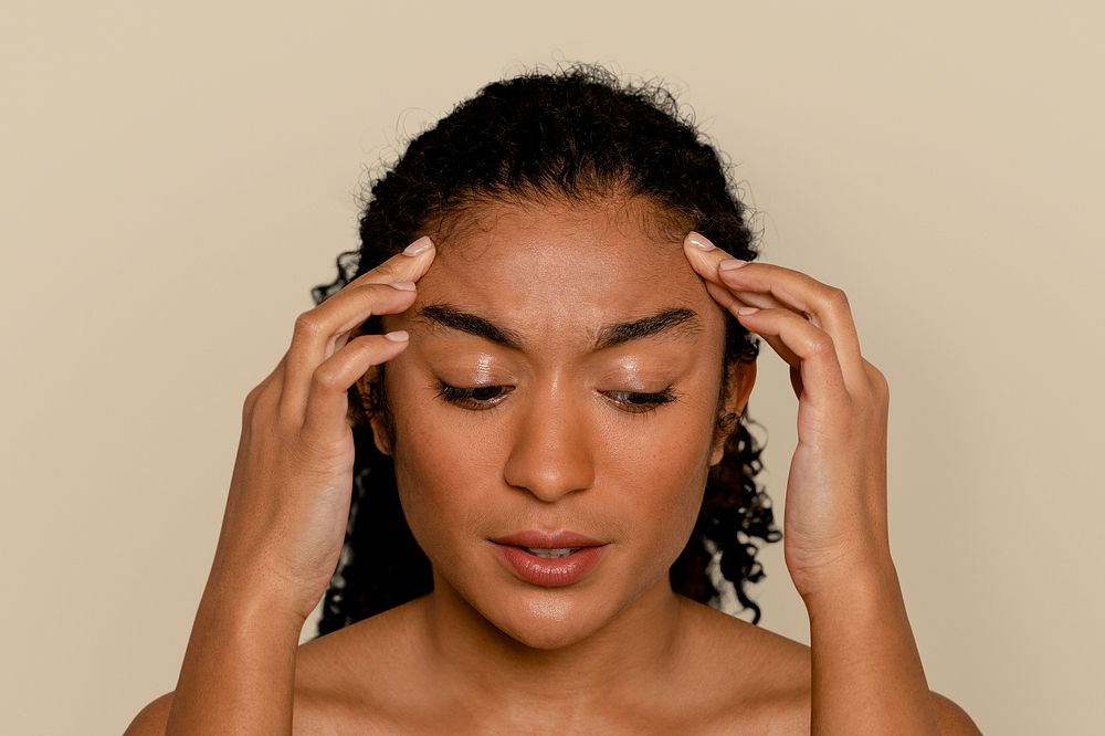 Migraine, woman with headache psd