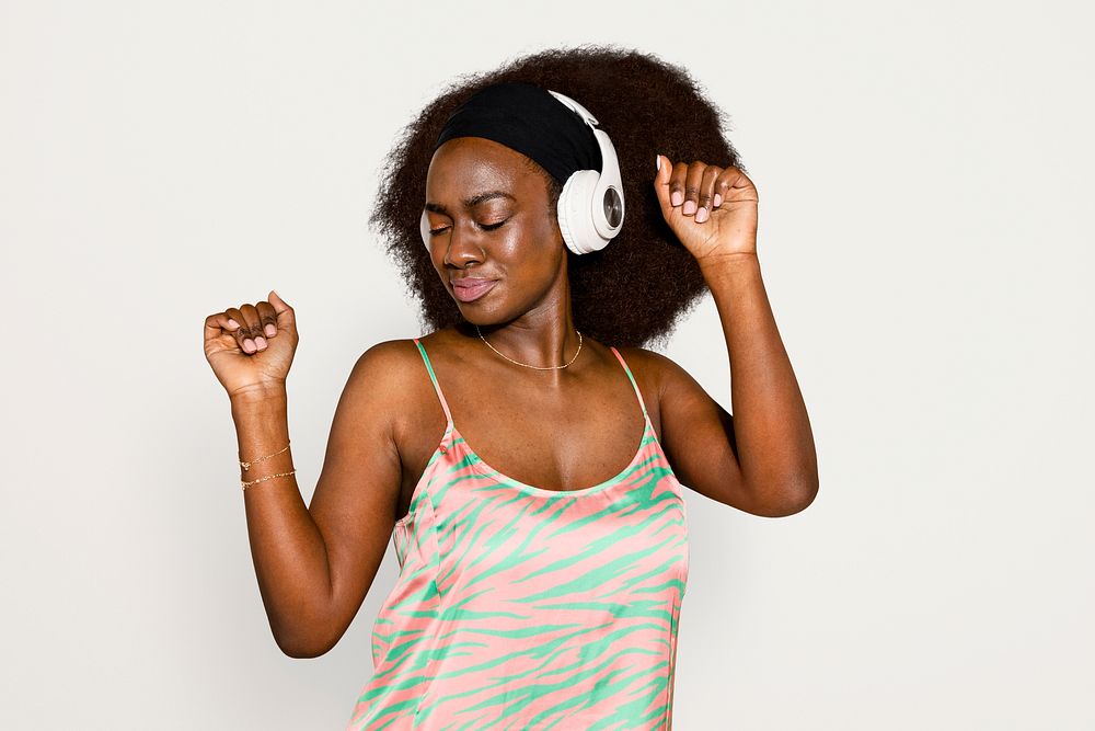 Woman enjoying music in headphones