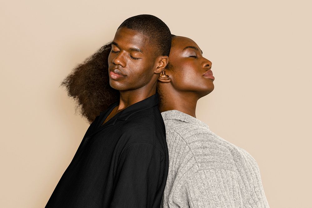 African American couple, aesthetic beige background