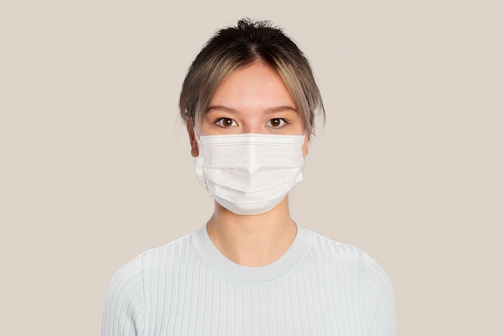 Young woman mockup psd wearing a face mask in the new normal
