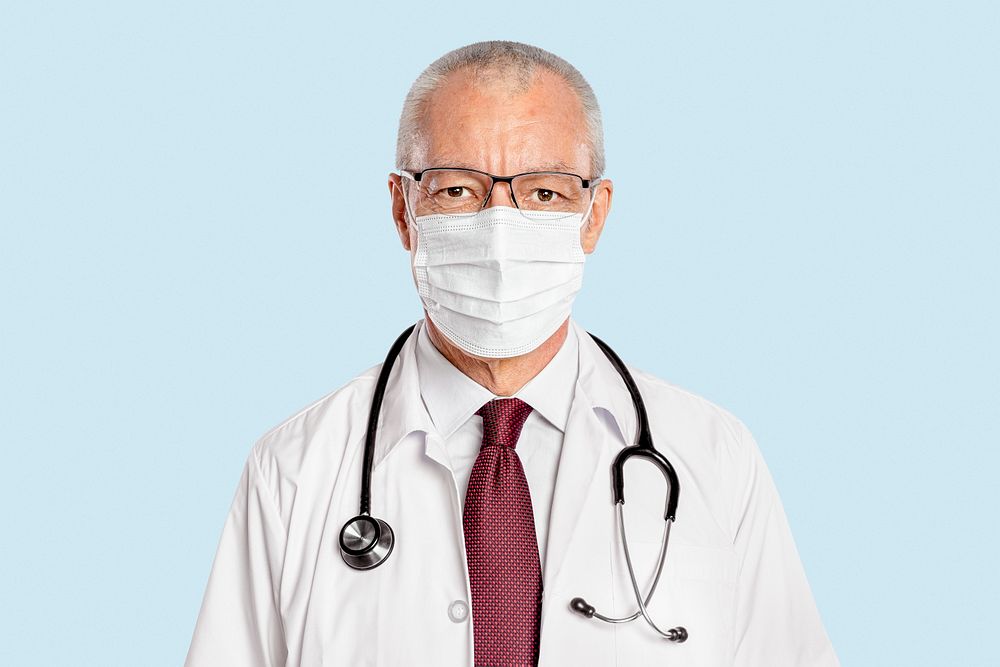 Male doctor mockup psd with a face mask portrait