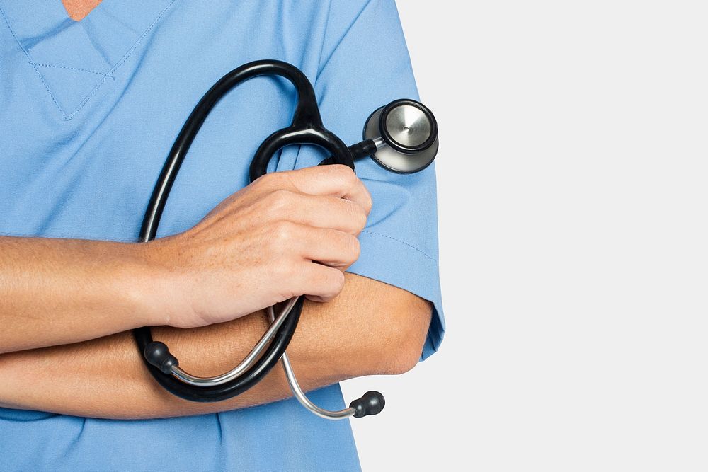 Doctor&rsquo;s hand mockup psd holding a stethoscope closeup