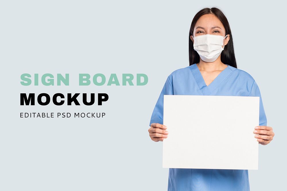 Sign board mockup psd shown by a doctor
