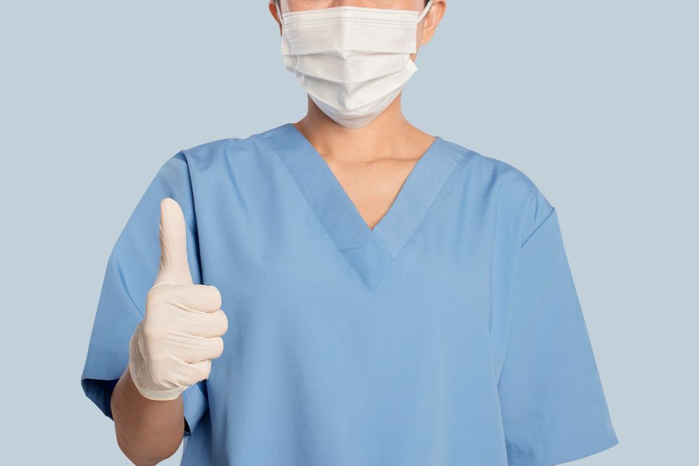 Medical gloves mockup psd showing a thumbs up