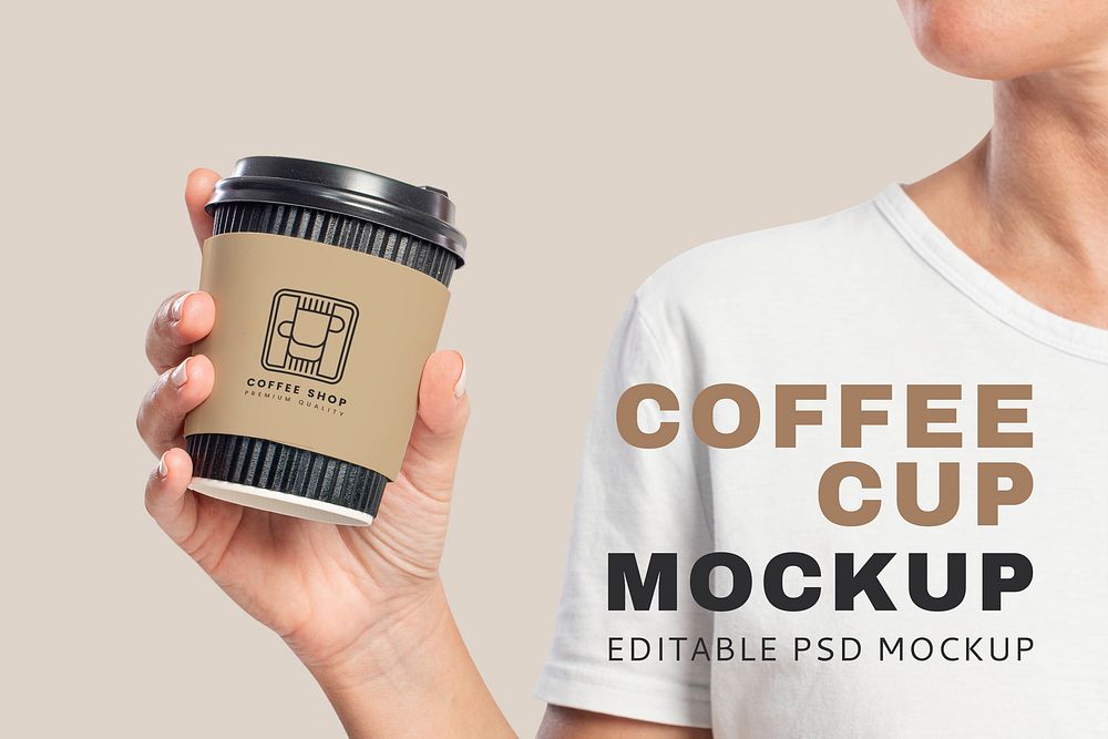Coffee cup sleeve mockup psd with cafe logo