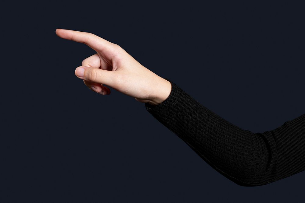 Hand gesture mockup psd pointing on an invisible screen