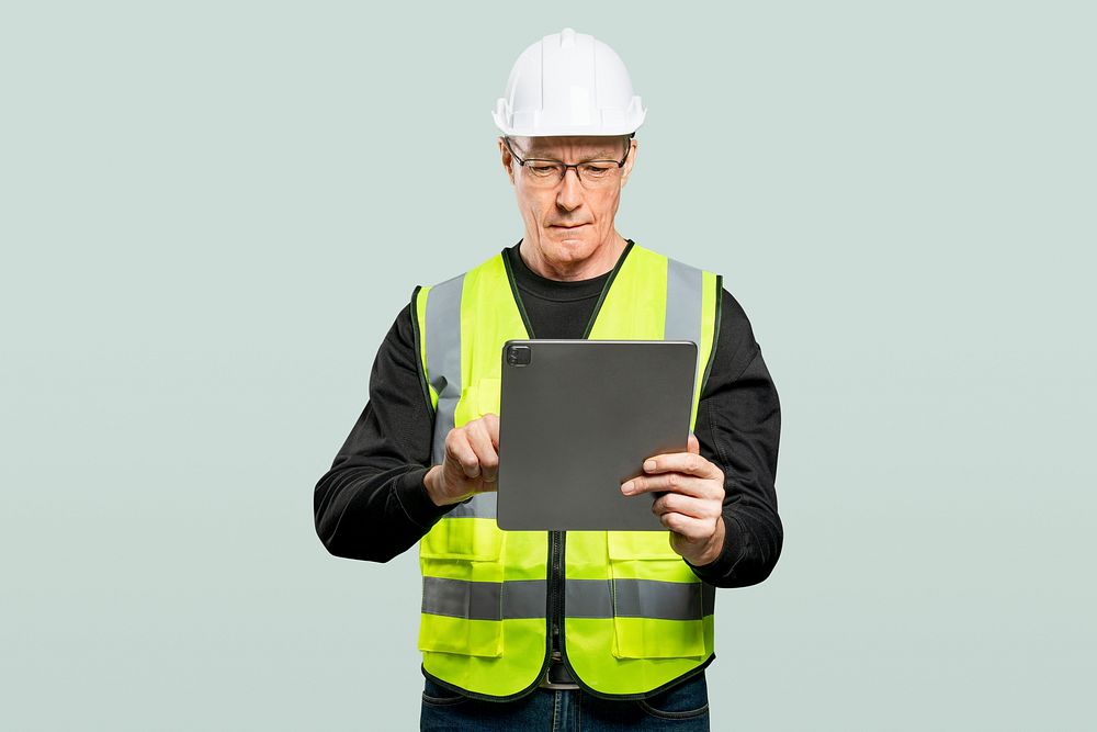 Male engineer working on a tablet