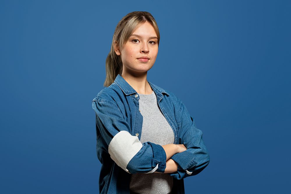 Female volunteer wearing a armband portrait