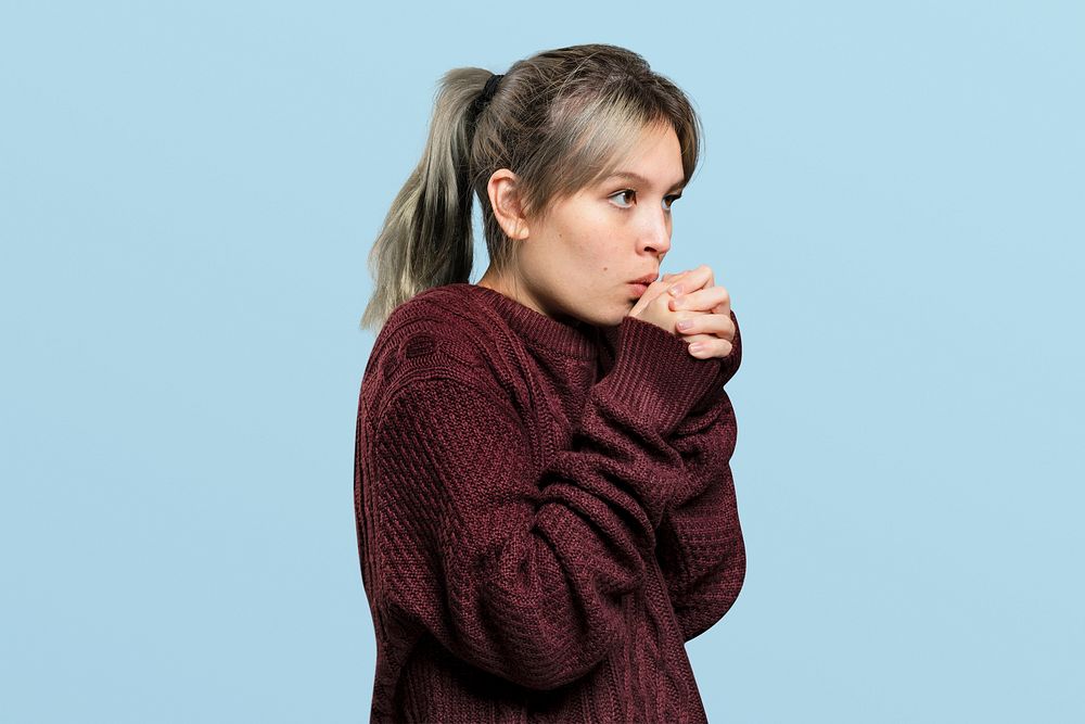 Woman mockup psd in a wine red sweater