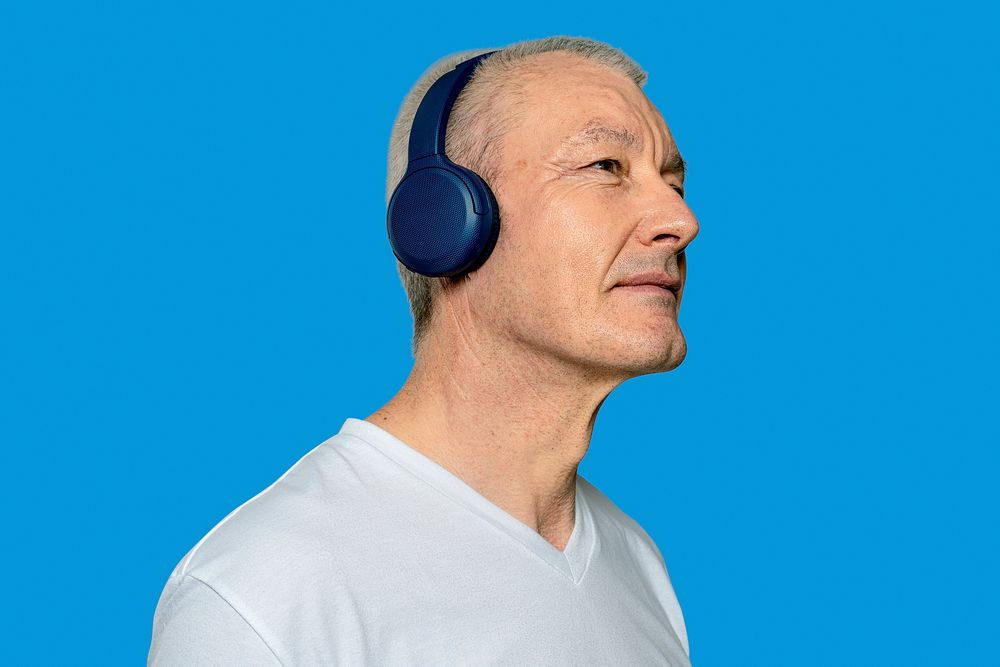 Man listening to music from headphones