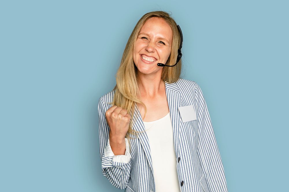 Customer service female employee mockup psd with a headset