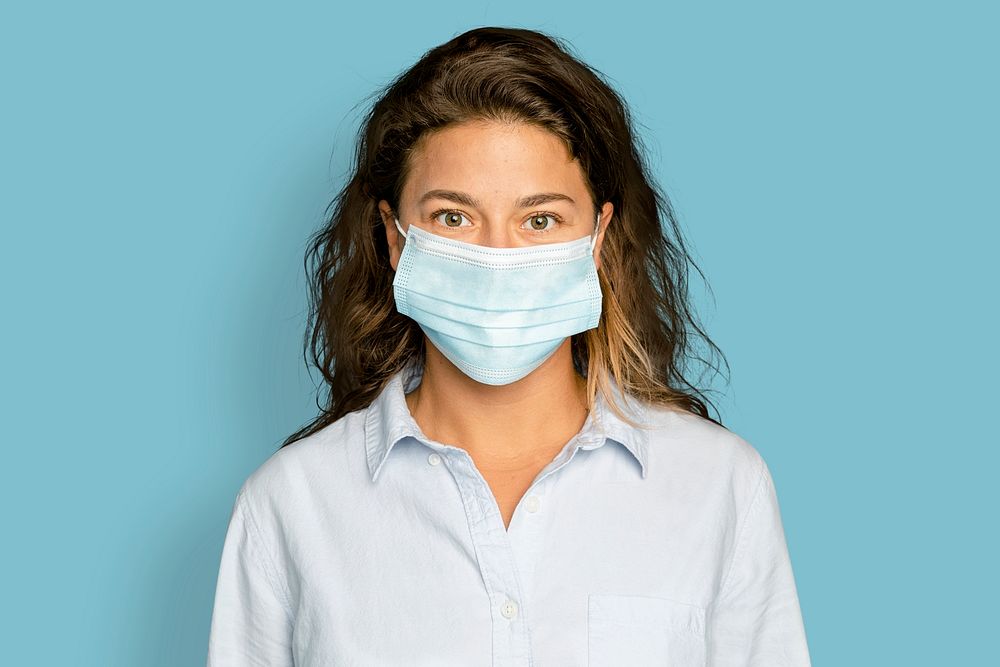 Woman wearing mask mockup psd in the new normal