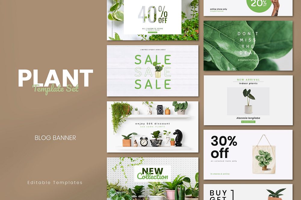 Online houseplant shop template vector set