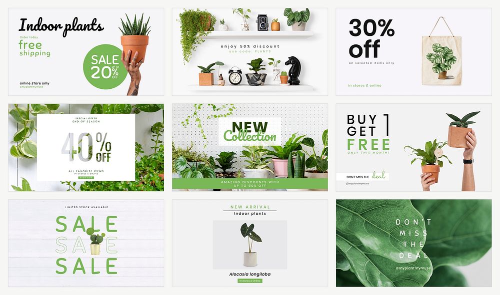 Online houseplant shop template vector set