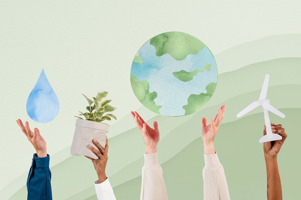 Hand presenting earth mockup psd sustainable environment remix