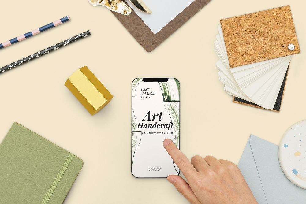 Smartphone screen mockup psd with stationery tools student lifestyle